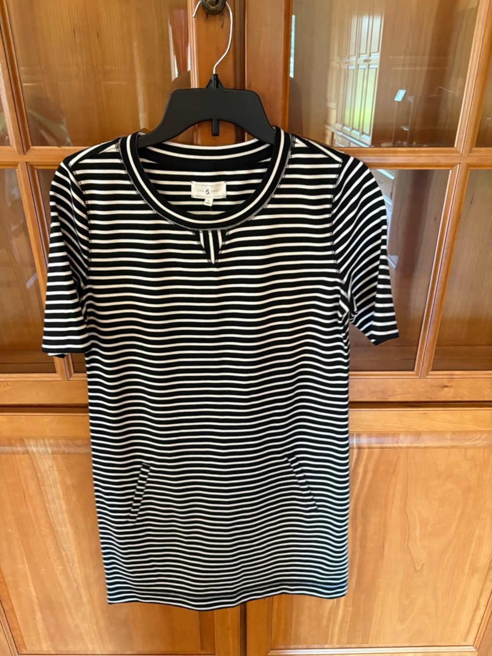 Lou & Grey Black and White Striped Short Sleeve Dress